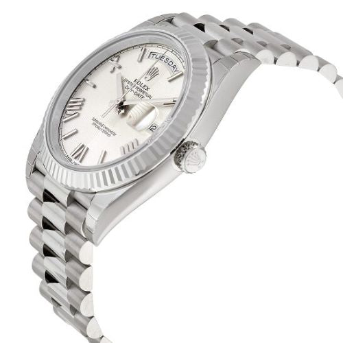 Rolex Day-Date 40 Oyster Perpetual 18 ct white gold silver Dial President band Reference 128239SSP 2 Day-Date Automatic Silver Dial-Time Of Replica