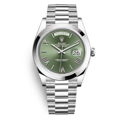 Rolex Day-Date 40 Oyster Perpetual platinum olive-green dial President band Reference 228206GSP 1 Date 40 Green Dial Automatic Platinum-Time Of Replica