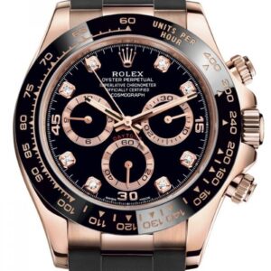 Rolex Cosmograph Daytona 40 Oyster Perpetual 18 ct Everose gold bright black, diamond-set dial Oysterflex band Reference 116518CBKSR