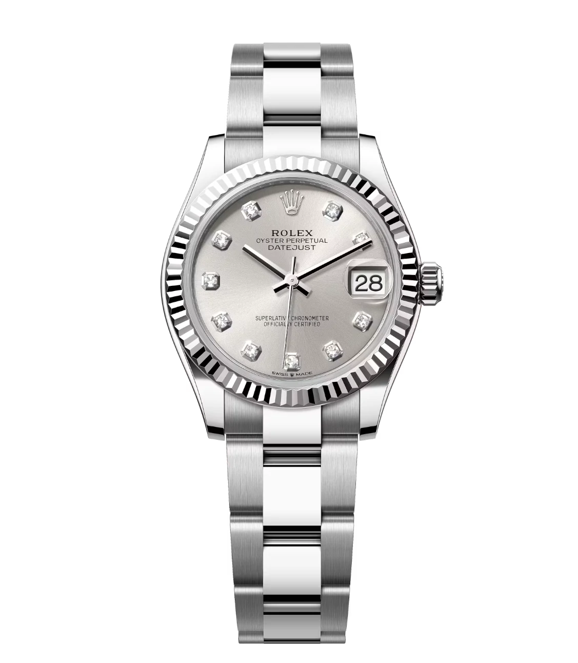 Rolex Datejust 31 Oyster Perpetual Oystersteel and white gold silver, diamond-set dial Oyster band Reference 278274 1 Rolex Datejust 31 Oyster Perpetual Oystersteel and white gold silver, diamond-set dial Oyster band Reference 278274