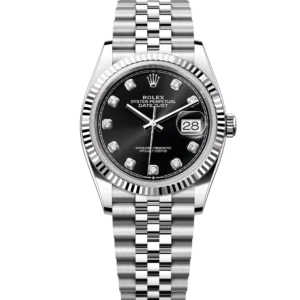 Rolex Datejust 36 Oyster Perpetual Oystersteel and white gold bright black, diamond-set dial Jubilee band Reference 126234