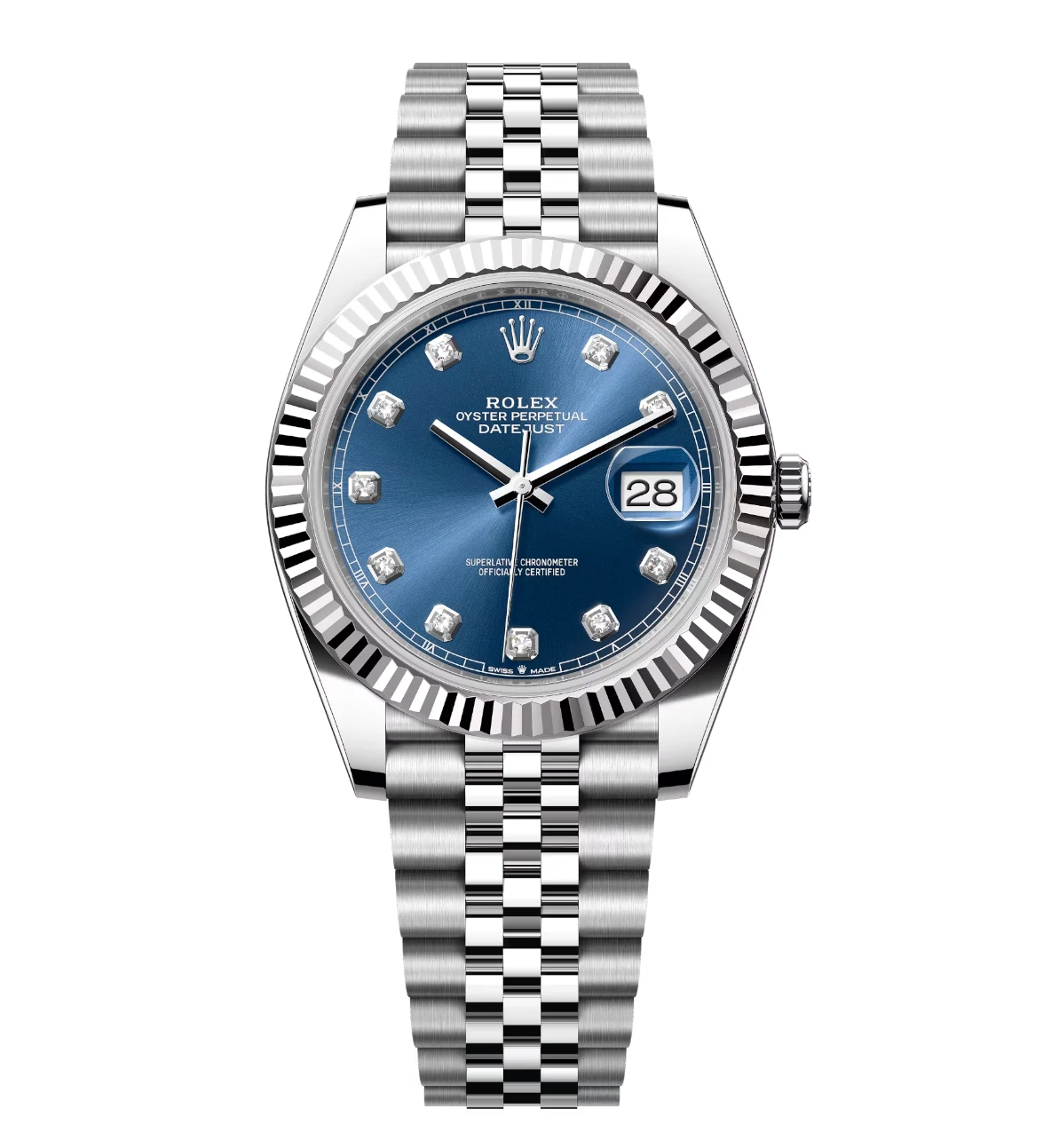 Rolex Datejust 41 Oyster Perpetual Oystersteel and white gold bright blue, diamond-set dial Jubilee band Reference 126334 1 Rolex Datejust 41 Oyster Perpetual Oystersteel and white gold bright blue, diamond-set dial Jubilee band Reference 126334