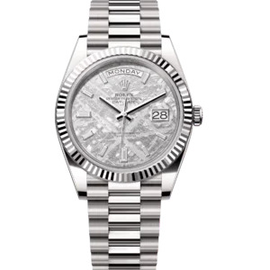 Rolex Day-Date 40 Oyster Perpetual 18 ct white gold meteorite, diamond-set dial fluted bezel President band Reference 228239