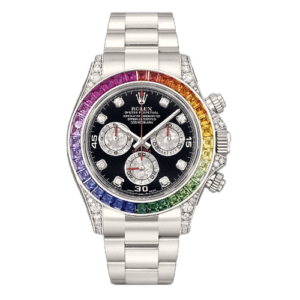 Rolex Cosmograph Daytona “Rainbow” 18 ct white gold bright black, diamond-set dial Oyster band Reference 116599RBOW