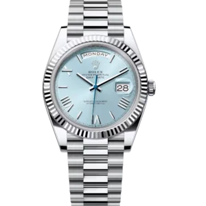 Rolex Day-Date 40 Oyster Perpetual platinum ice-blue dial fluted bezel President band Reference 228236