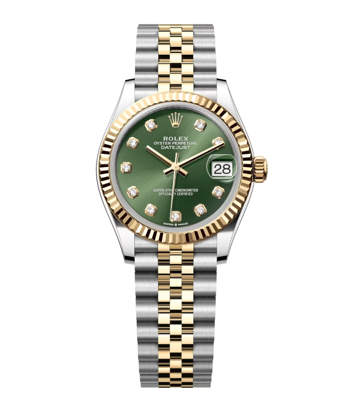 Rolex Datejust 31 Oyster Perpetual Oystersteel and yellow gold olive-green, diamond-set Jubilee band Reference 278273 1 Rolex Datejust 31 Oyster Perpetual Oystersteel and yellow gold olive-green, diamond-set Jubilee band Reference 278273