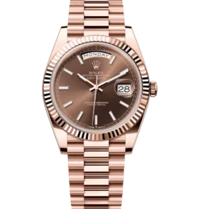 Rolex Day-Date 40 Oyster Perpetual 18 ct Everose gold chocolate dial fluted bezel President band Reference 228235