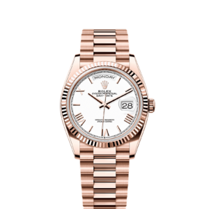 Rolex Day-Date 36 | REF. 128235 | Everose gold white dial, fluted bezel and a President bracelet