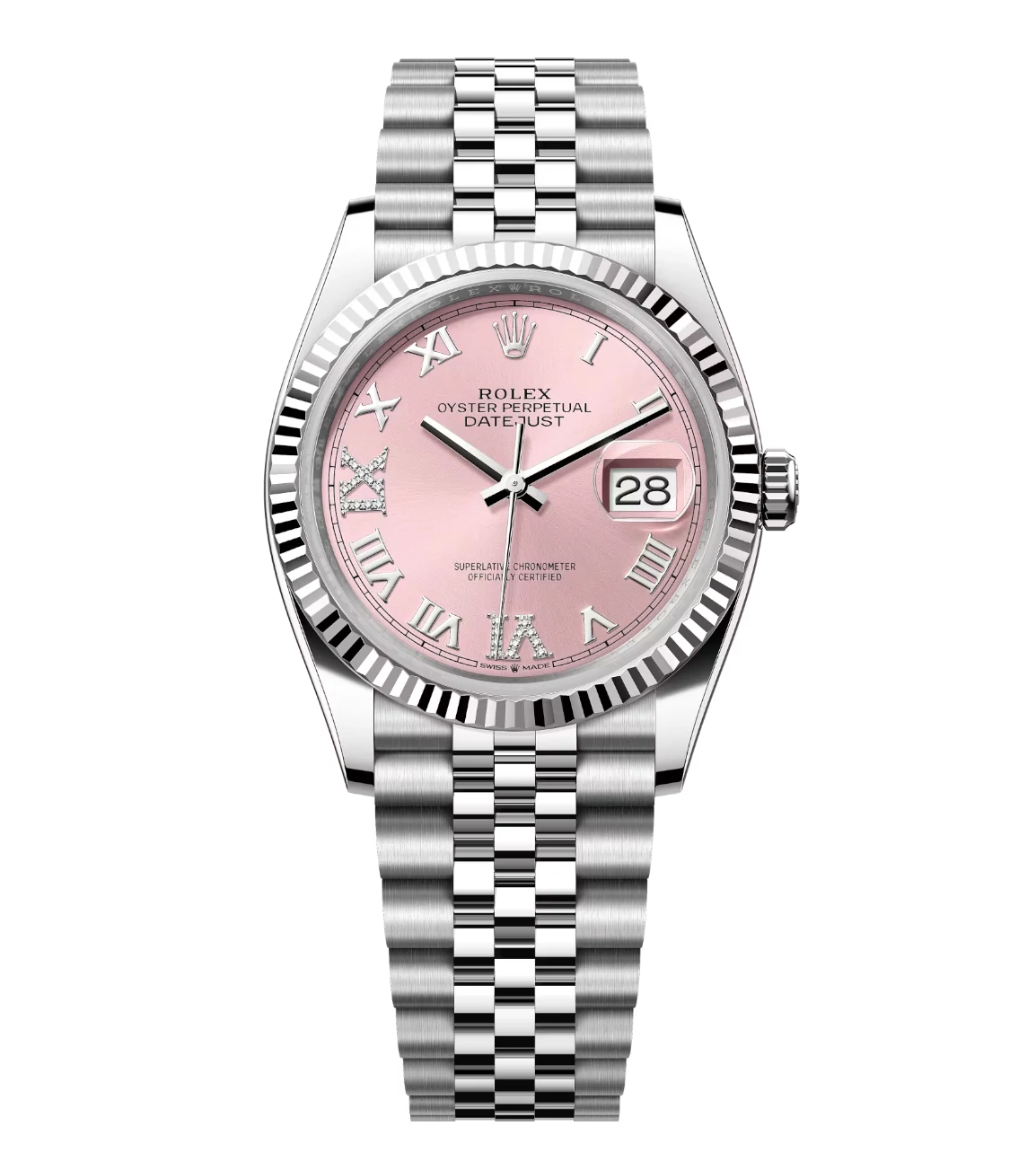Rolex Datejust 36 Oyster Perpetual Oystersteel and white gold pink, diamond-set dial Jubilee band Reference 126234 1 Rolex Datejust 36 Oyster Perpetual Oystersteel and white gold pink, diamond-set dial Jubilee band Reference 126234