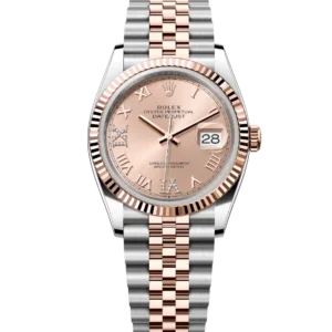 Rolex Datejust 36 Oyster Perpetual Oystersteel and Everose gold rosé colour, diamond-set dial Jubilee band Reference 126231