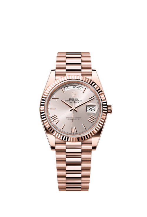 Rolex Day-Date 40 | REF. 128235 | Everose gold Sundust dial, fluted bezel and a President bracelet 1 Rolex Day-Date 40 | REF. 128235 | Everose gold Sundust dial, fluted bezel and a President bracelet