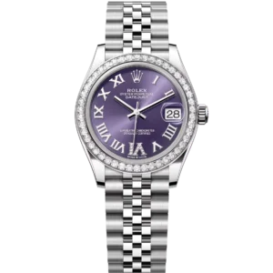 Rolex Datejust 31 Oyster Perpetual Oystersteel and white aubergine, diamond-set dial dial Jubilee band Reference 278384RBR