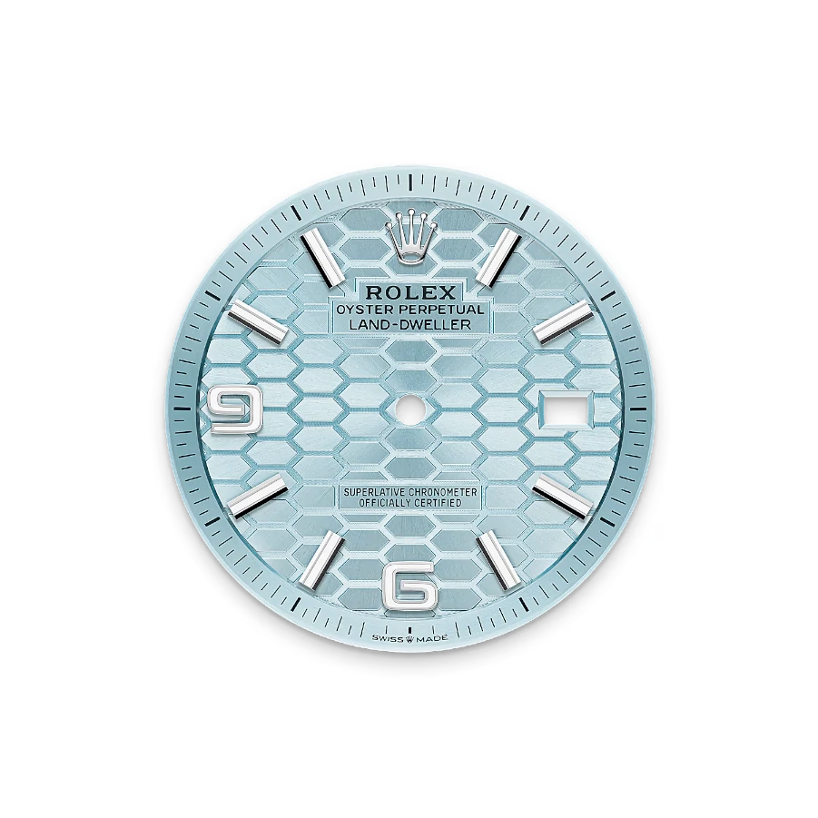 Rolex Land-Dweller 36 Oyster Perpetual platinum ice-blue honeycomb-motif diamond-set dial Flat Jubilee band Reference 127286TBR 2 Rolex Land-Dweller 36 Oyster Perpetual platinum ice-blue honeycomb-motif diamond-set dial Flat Jubilee band Reference 127286TBR - Image 2