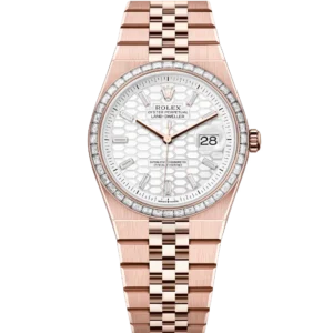 Rolex Land-Dweller 40 Oyster Perpetual 18 ct Everose gold intense white, honeycomb-motif, diamond-set dial Flat Jubilee band Reference 127385TBR