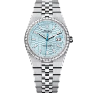 Rolex Land-Dweller 40 Oyster Perpetual platinum ice-blue honeycomb-motif diamond-set dial Flat Jubilee band Reference 127386TBR