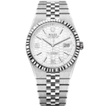 Rolex Land-Dweller 40 Oyster Perpetual Oystersteel and white gold intense white, honeycomb-motif dial Flat Jubilee band Reference 127334