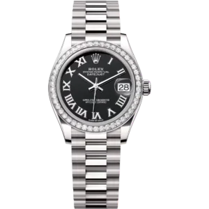 Rolex Datejust 31 Oyster Perpetual 18 ct white gold bright black dial President band Reference 278289RBR