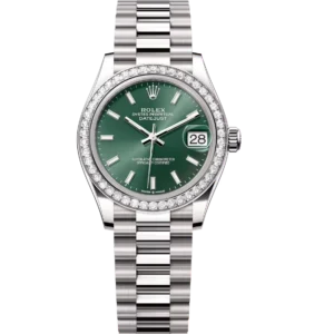 Rolex Datejust 31 Oyster Perpetual 18 ct white gold mint green dial President band Reference 278289RBR
