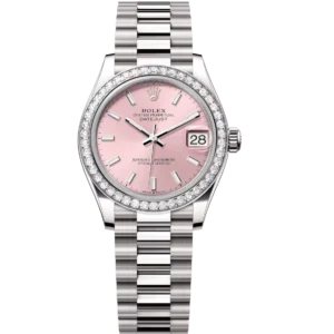 Rolex Datejust 31 Oyster Perpetual 18 ct white gold pink dial President band Reference 278289RBR