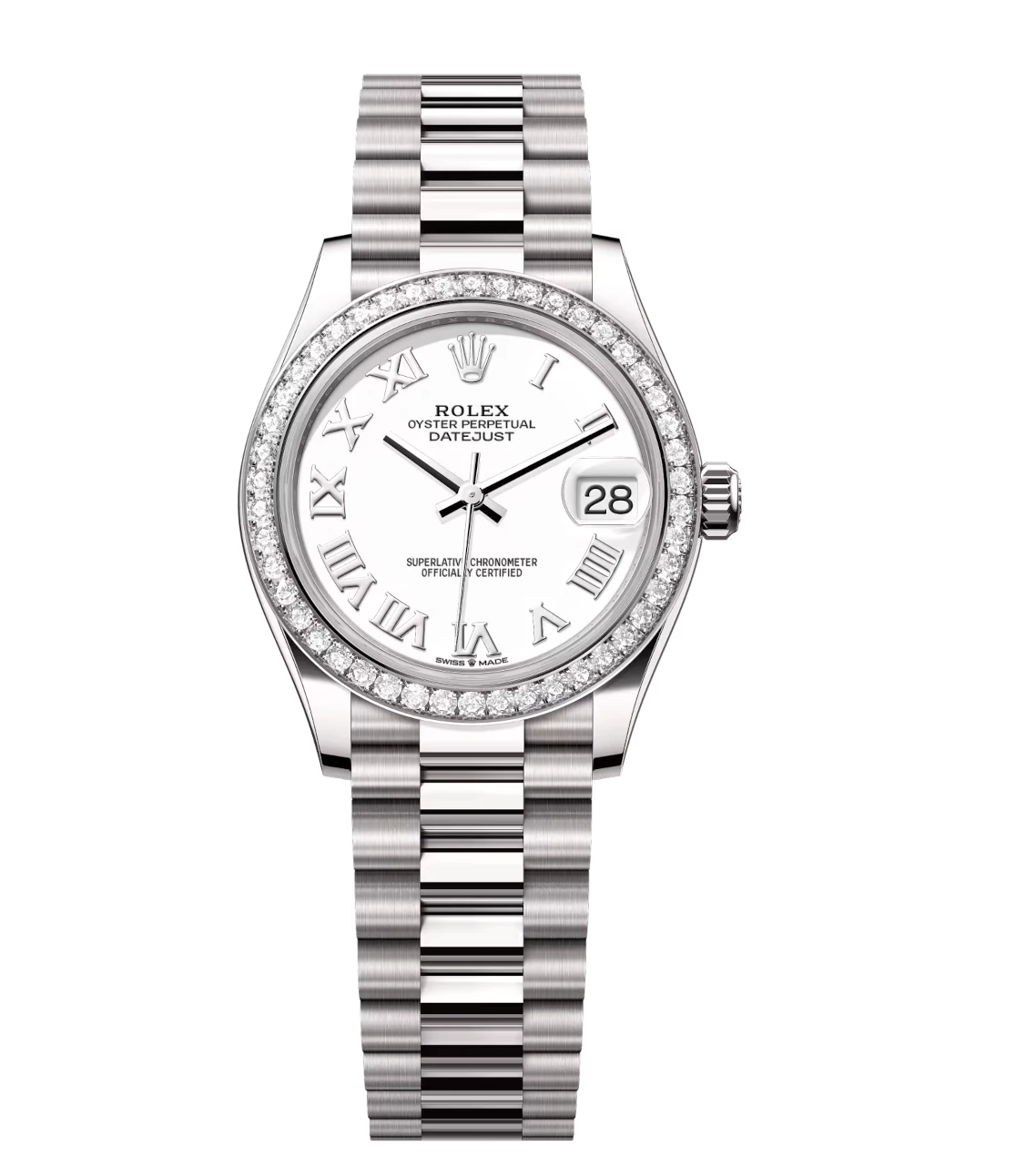 Rolex Datejust 31 Oyster Perpetual 18 ct white gold white dial President band Reference 278289RBR 1 Rolex Datejust 31 Oyster Perpetual 18 ct white gold white dial President band Reference 278289RBR