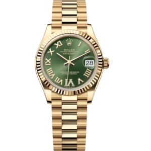 Rolex Datejust 31 Oyster Perpetual 18 ct yellow gold olive-green, diamond-set dial President band Reference 278278