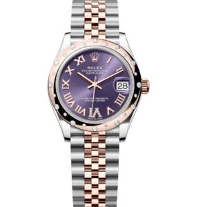 Rolex Datejust 31 Oyster Perpetual Oystersteel and Everose gold aubergine, diamond-set dial Jubilee band Reference 278341RBR