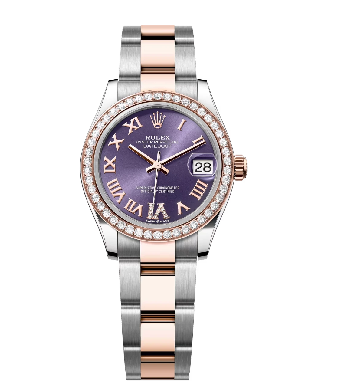 Rolex Datejust 31 Oyster Perpetual Oystersteel and Everose gold aubergine, diamond-set dial Oyster band Reference 278381RBR 1 Rolex Datejust 31 Oyster Perpetual Oystersteel and Everose gold aubergine, diamond-set dial Oyster band Reference 278381RBR