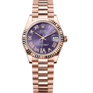 Rolex Datejust 31 Oyster Perpetual Oystersteel and Everose gold aubergine, diamond-set dial President band Reference 278275