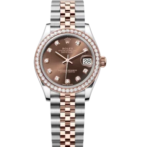 Rolex Lady-Datejust 28 Oyster Perpetual 18 ct Everose gold chocolate, diamond-set dial Jubilee band Reference 279135RBR