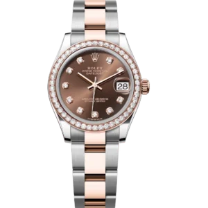 Rolex Lady-Datejust 28 Oyster Perpetual Oystersteel and Everose gold chocolate, diamond-set dial Oyster band Reference 279381RBR