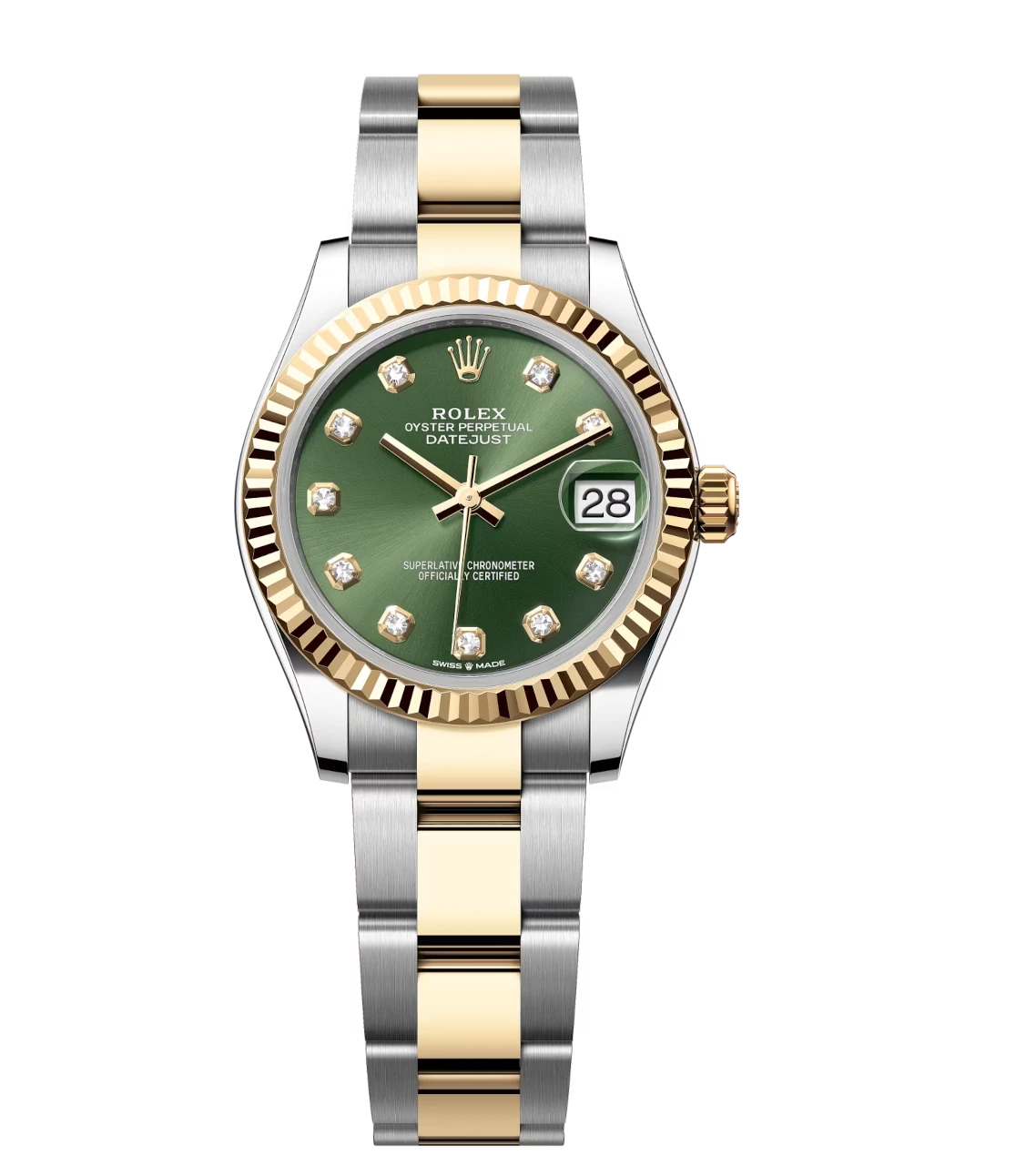Rolex Datejust 31 Oyster Perpetual Oystersteel and yellow gold olive-green, diamond-set dial Oyster band Reference 278273 1 Rolex Datejust 31 Oyster Perpetual Oystersteel and yellow gold olive-green, diamond-set dial Oyster band Reference 278273