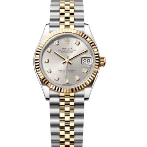 Rolex Lady-Datejust 28 Oyster Perpetual Oystersteel and yellow gold silver, diamond-set dial Jubilee band Reference 279173
