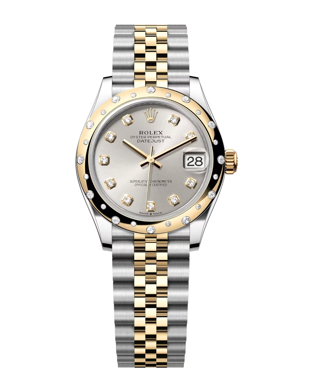 Rolex Datejust 31 Oyster Perpetual Oystersteel and yellow gold silver, diamond-set dial Jubilee band Reference 278343RBR 1 Rolex Datejust 31 Oyster Perpetual Oystersteel and yellow gold silver, diamond-set dial Jubilee band Reference 278343RBR