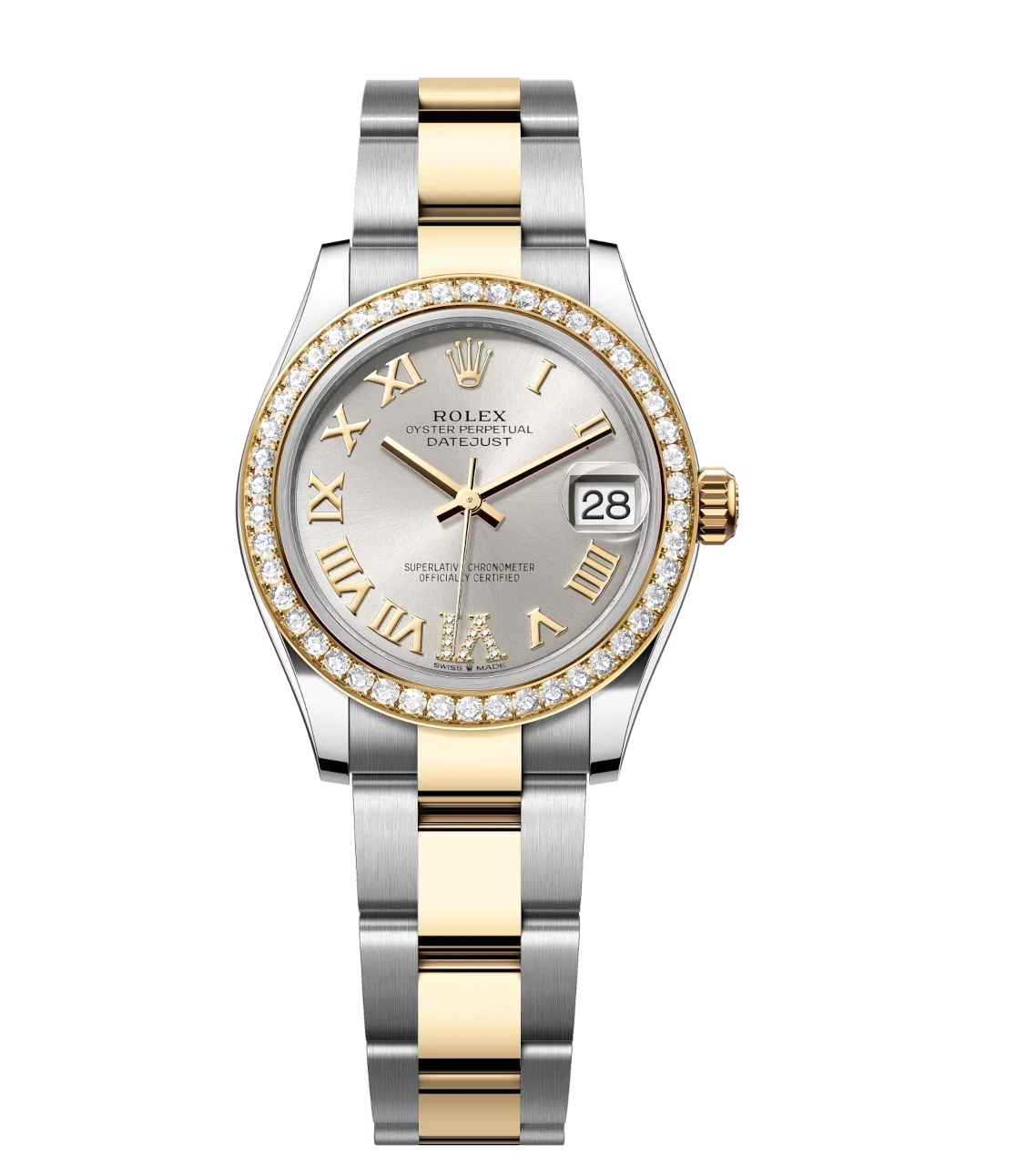 Rolex Datejust 31 Oyster Perpetual Oystersteel and yellow gold silver, diamond-set dial Oyster band Reference 278383RBR 1 Rolex Datejust 31 Oyster Perpetual Oystersteel and yellow gold silver, diamond-set dial Oyster band Reference 278383RBR