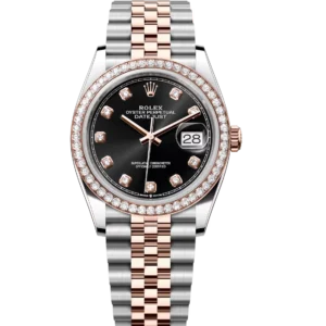 Rolex Datejust 36 Oyster Perpetual Oystersteel and Everose gold bright black, diamond-set dial Jubilee band Reference 126281RBR