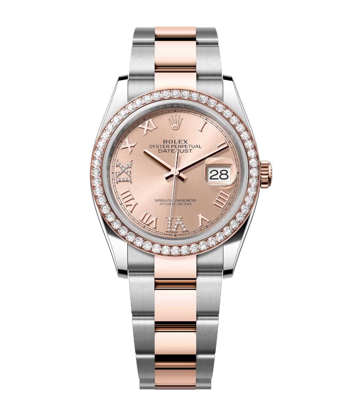 Rolex Datejust 36 Oyster Perpetual Oystersteel and Everose gold rosé colour, diamond-set dial Oyster band Reference 126281RBR 1 Rolex Datejust 36 Oyster Perpetual Oystersteel and Everose gold rosé colour, diamond-set dial Oyster band Reference 126281RBR