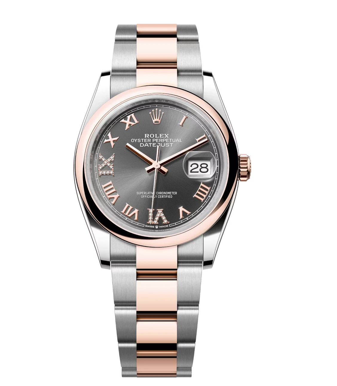 Rolex Datejust 36 Oyster Perpetual Oystersteel and Everose gold slate, diamond-set dial Oyster band Reference 126201 1 Rolex Datejust 36 Oyster Perpetual Oystersteel and Everose gold slate, diamond-set dial Oyster band Reference 126201