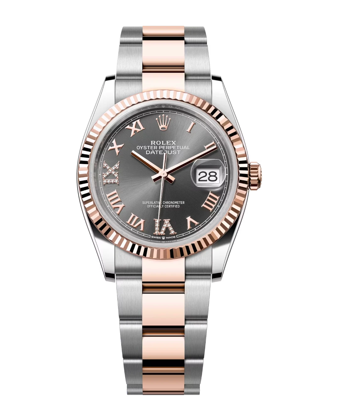 Rolex Datejust 36 Oyster Perpetual Oystersteel and Everose gold slate, diamond-set dial Oyster band Reference 126231 1 Rolex Datejust 36 Oyster Perpetual Oystersteel and Everose gold slate, diamond-set dial Oyster band Reference 126231