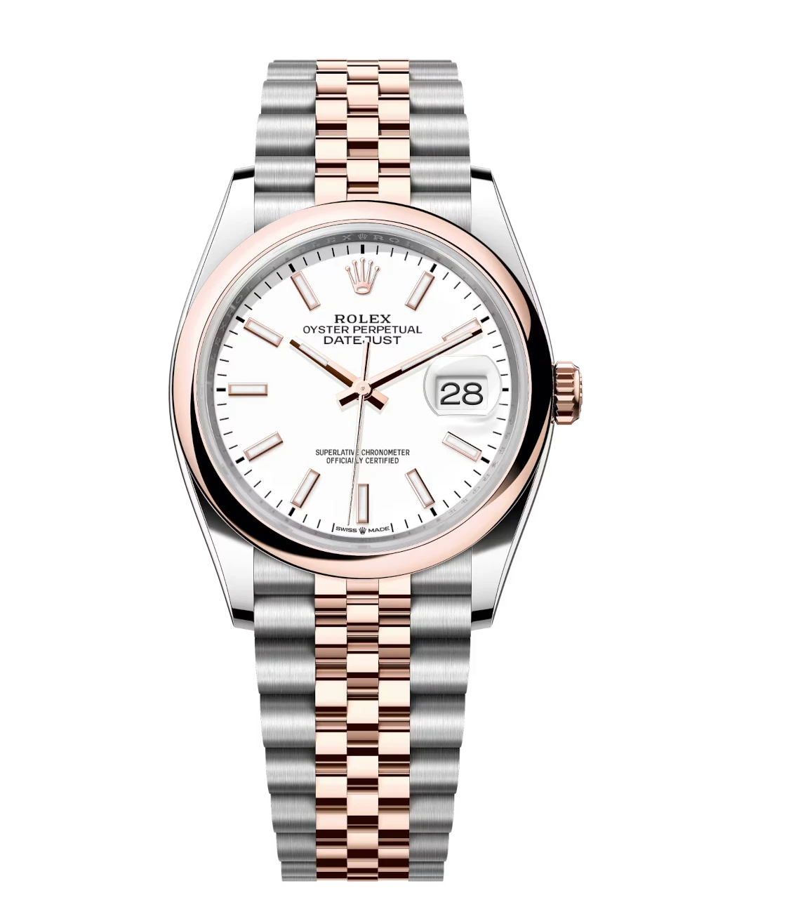 Rolex Datejust 36 Oyster Perpetual Oystersteel and Everose gold white dial Jubilee band Reference 126201 1 Rolex Datejust 36 Oyster Perpetual Oystersteel and Everose gold white dial Jubilee band Reference 126201