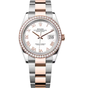 Rolex Datejust 36 Oyster Perpetual Oystersteel and Everose gold white dial Oyster band Reference 126281RBR