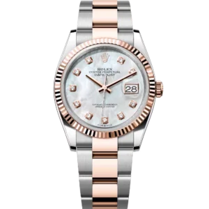 Rolex Datejust 36 Oyster Perpetual Oystersteel and Everose gold white mother-of-pearl, diamond-set dial Oyster band Reference 126231