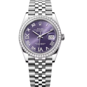Rolex Datejust 36 Oyster Perpetual Oystersteel and white gold aubergine, diamond-set dial Jubilee band Reference 126284RBR