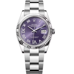 Rolex Datejust 36 Oyster Perpetual Oystersteel and white gold aubergine, diamond-set dial Oyster band Reference 126234