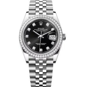 Rolex Datejust 36 Oyster Perpetual Oystersteel and white gold bright black, diamond-set dial Jubilee band Reference 126284RBR