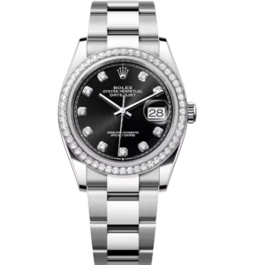 Rolex Datejust 36 Oyster Perpetual Oystersteel and white gold bright black, diamond-set dial Oyster band Reference 126284RBR