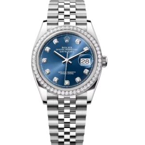 Rolex Datejust 36 Oyster Perpetual Oystersteel and white gold bright blue, diamond-set dial Jubilee band Reference 126284RBR