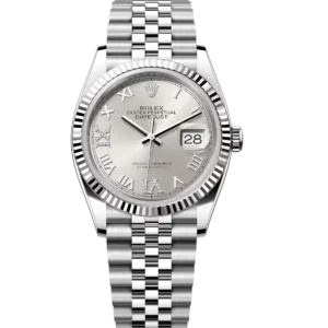 Rolex Datejust 36 Oyster Perpetual Oystersteel and white gold silver, diamond-set dial Jubilee band Reference 126234