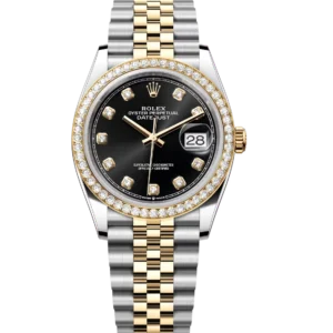 Rolex Datejust 36 Oyster Perpetual Oystersteel and yellow gold bright black, diamond-set dial Jubilee band Reference 126283RBR