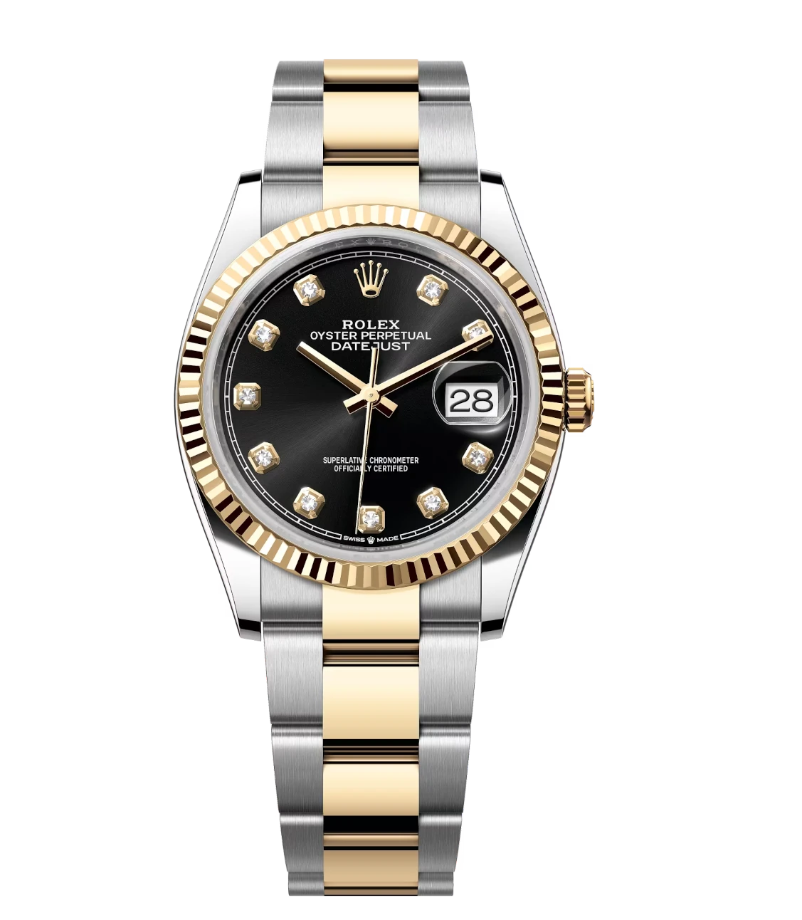 Rolex Datejust 36 Oyster Perpetual Oystersteel and yellow gold bright black, diamond-set dial Oyster band Reference 126233 1 Rolex Datejust 36 Oyster Perpetual Oystersteel and yellow gold bright black, diamond-set dial Oyster band Reference 126233