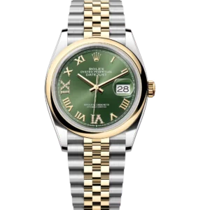 Rolex Datejust 36 Oyster Perpetual Oystersteel and yellow gold olive-green, diamond-set dial Jubilee band Reference 126203